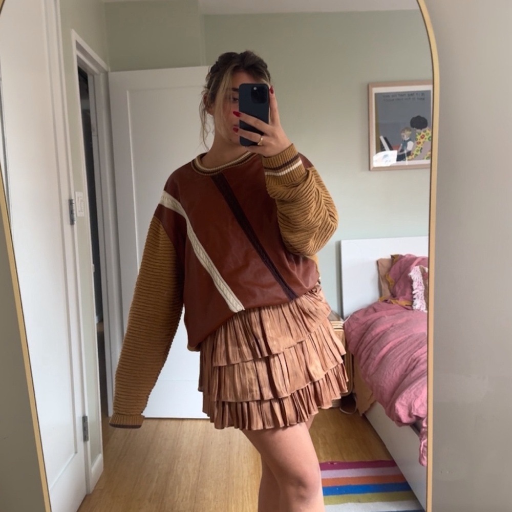 Leather and cotton sweater
